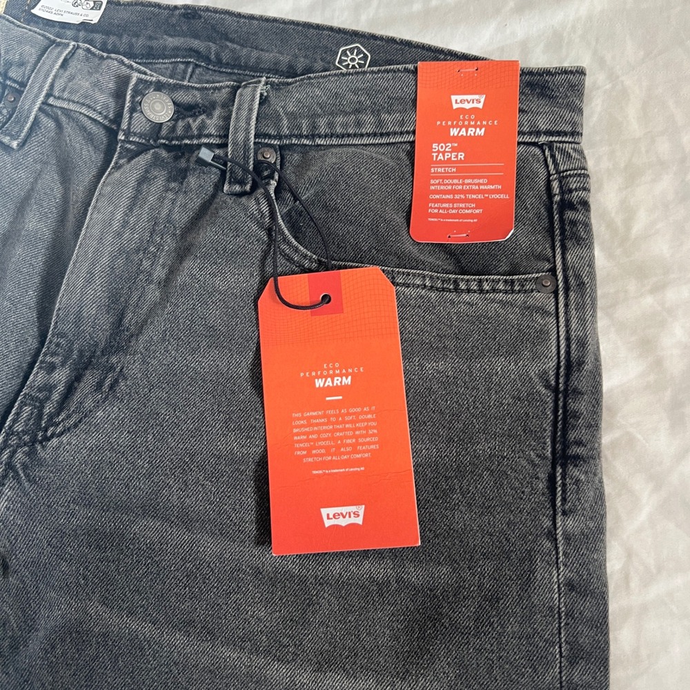 Levis 502 Taper Mens 34x32 Charcoal Grey Eco Performance Warm Jeans 29507-1465 - Picture 6 of 7